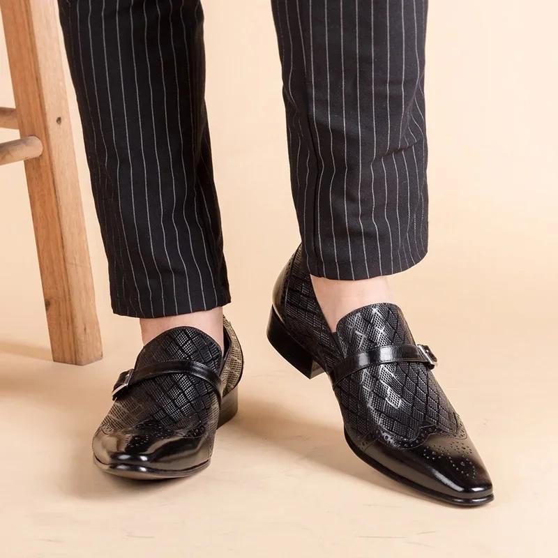 Męskie Skórzane Buty Biznesowe Klasyczne Męskie Biurowe Buty Wizytowe Szpiczaste Mokasyny 2025 But Towarzyski Męskie Oddychające Zapatos De Hombre