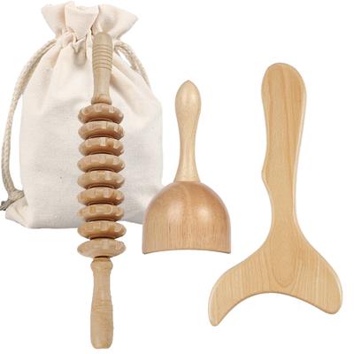Set de Instrumente cu Role de Masaj din Lemn, Kit de Masaj pentru Drenaj Limfatic Maderoterapie, Instrument Manual de Masaj pentru Masajul Corpului Set Gua Sha
