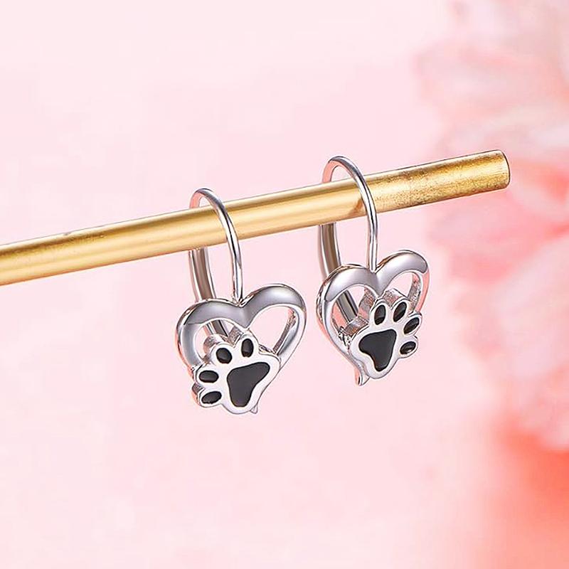 Huitan Heart Footprint Drop Earrings Handmade Black Cat Claw Design Love Earrings Exquisite Women's Accessories Gift Hot Jewelry