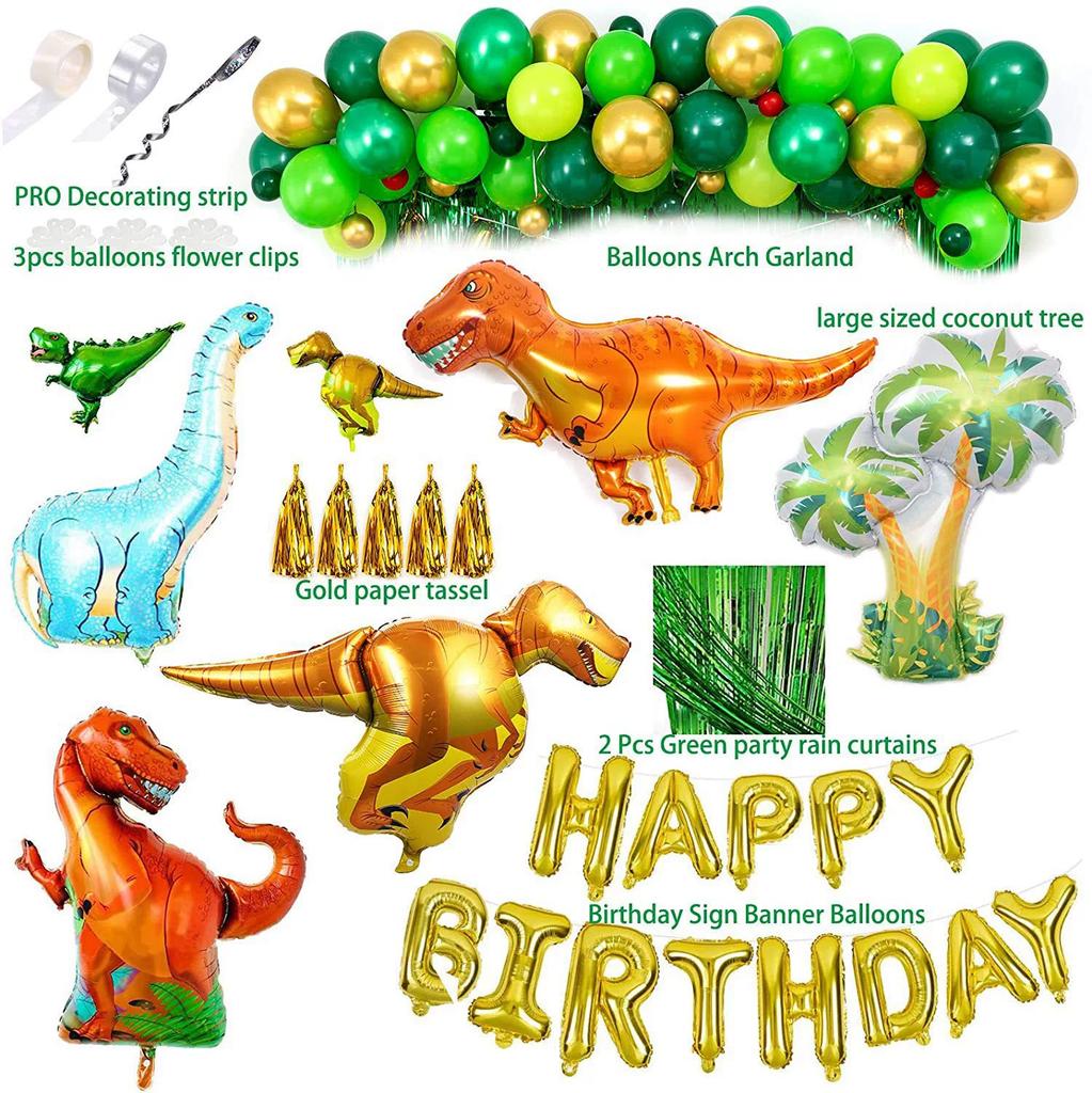 Dinosaur balloon set Arch for children's birthday  dino theme party Foil ballons  tinsel curtain tassel background decoration