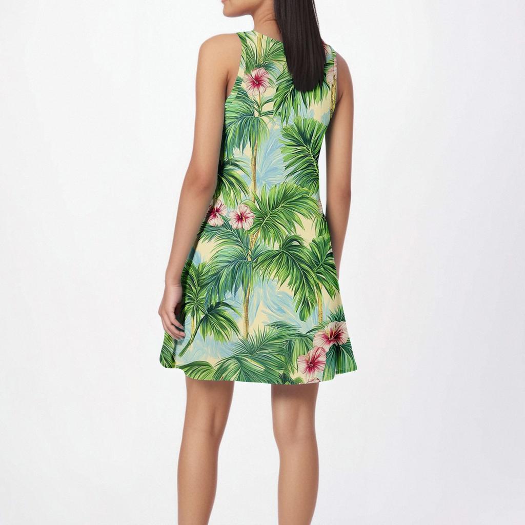 Robe de plage tendance pour femme, sans manches, col rond, imprimé floral