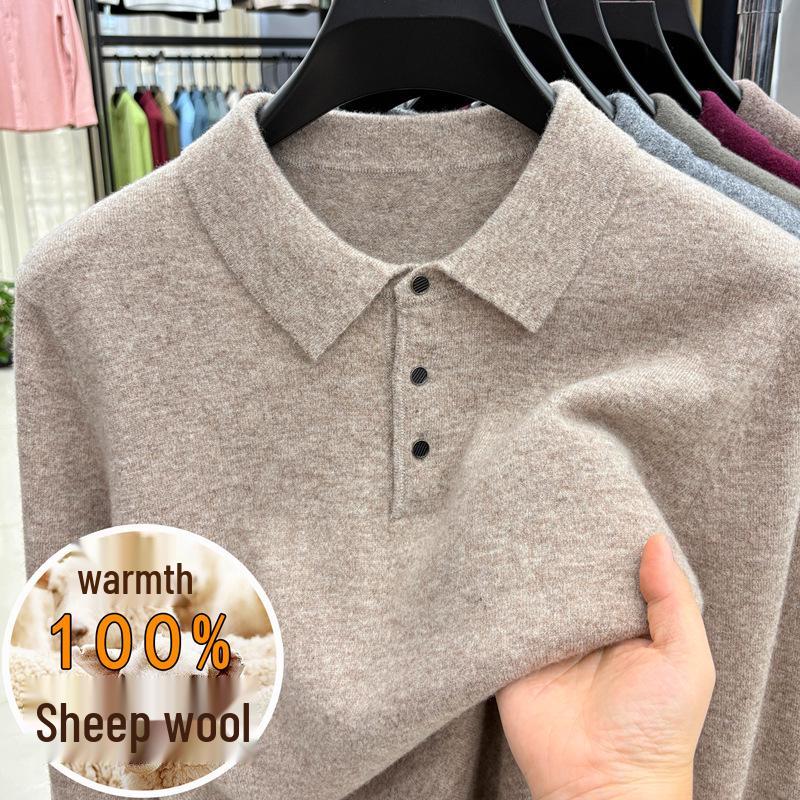 

Men s Pure Wool Lapel Sweater - Thickened, Solid Color, Autumn/Winter Base Layer L/170 (recommended 115-130 jin)