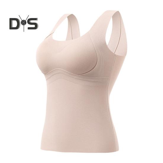 Winter Women Thermal Vest with Chest Pads Seamless Velvet Fast Temperature Lock Heating Slim Fit Elastic Sleeveless Inner Wear Bottoming Tank Top