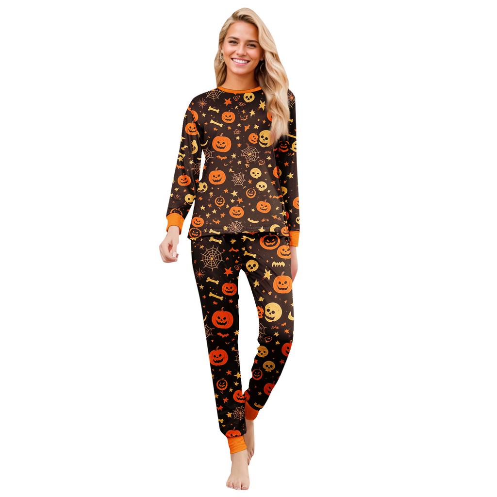 Family Matching Halloween Print Long Sleeve Pajama Set for Parents and Children