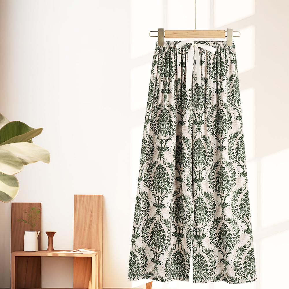 Women's Pajama Bottoms Floral Print Cuff Pants Wide Leg Pj Pants Elastic Waist Sleep Pants Loungewear Nightwear