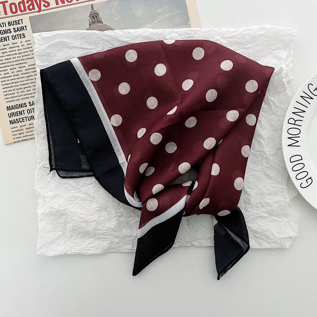 Korean ins retro polka dot small square scarf female 1116 spring and summer decorative versatile cotton small silk scarf tied hair streamer
