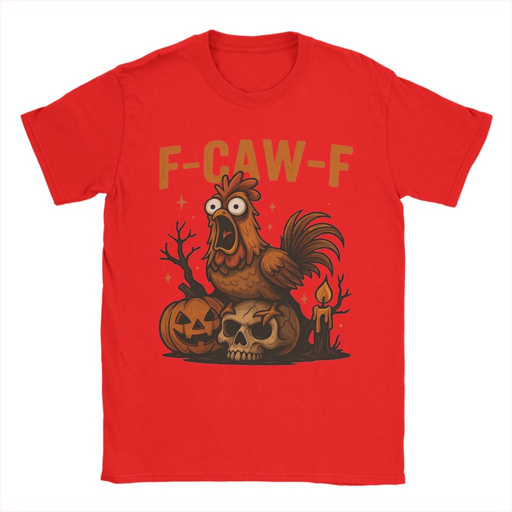 Men's T-Shirt Funny Halloween Rooster F-Caw-F Spooky Chicken Creative Pure Cotton Tees Short Sleeve  T Shirts Round Neck Clothes