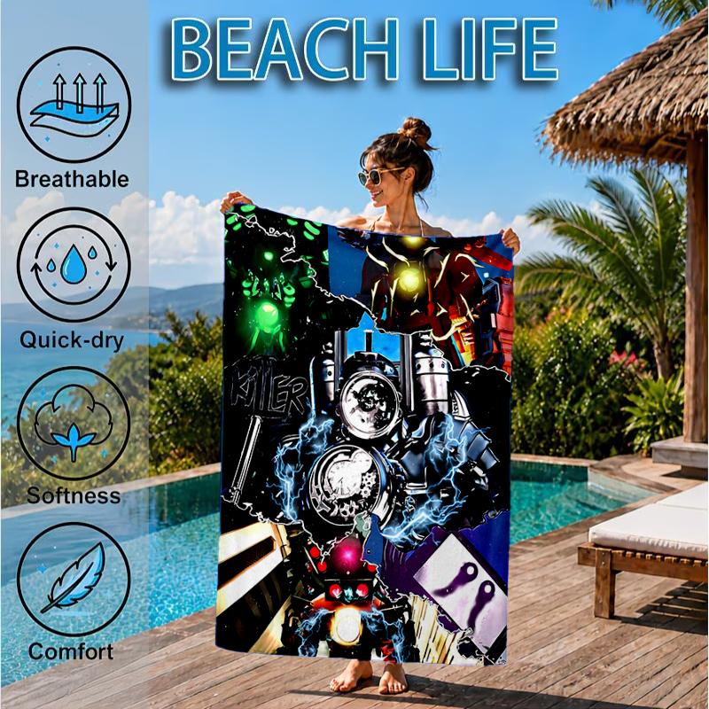 Robot Invasion Alert Beach Towel, Microfiber Beach Towel, Perfect For Pool, Beach, Travel, Home Decor Beach Party Fan Gifts