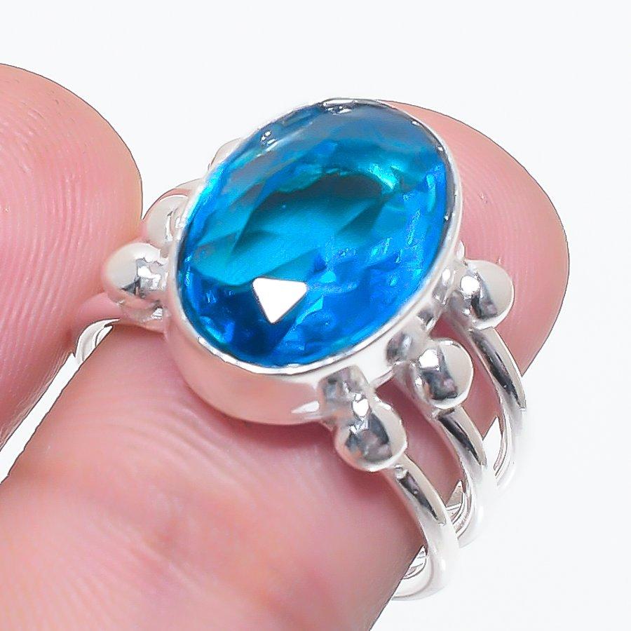 Natural Swiss Blue Topaz Gemstone 925 Sterling Silver Jewelry Ring Size 6.5 G5H49