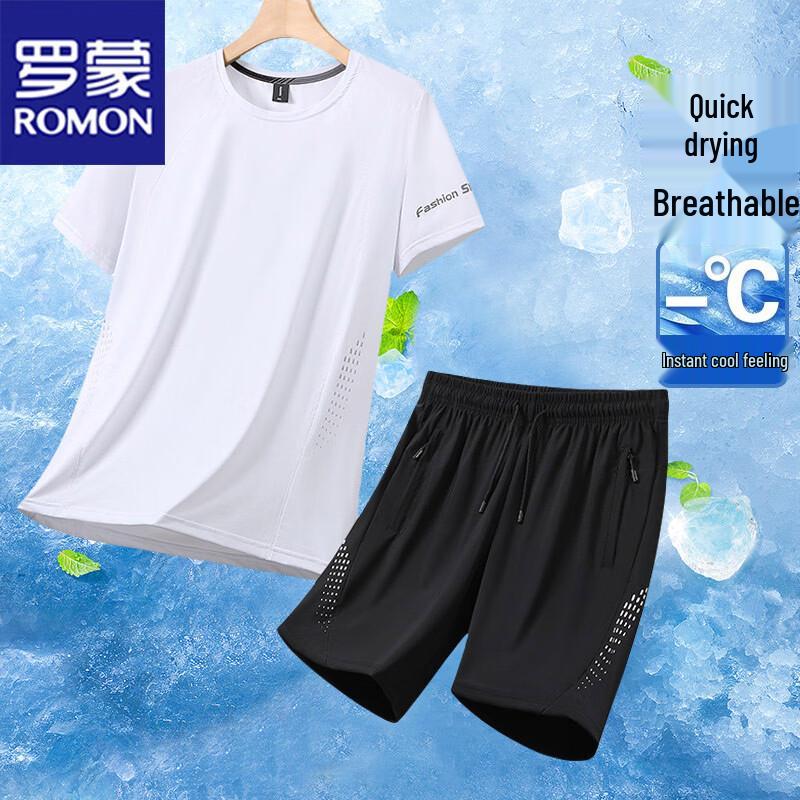 ROMON Men s Ice Silk Summer Two-Piece Set 3XL