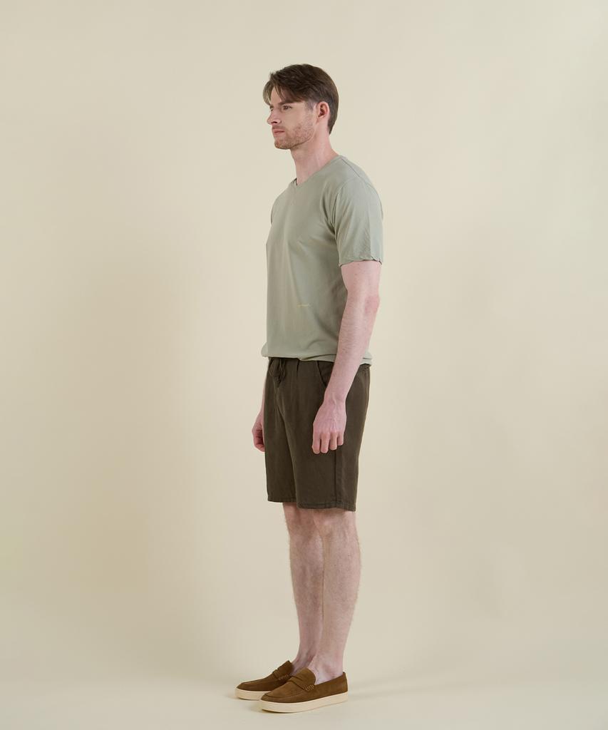 PANICALE Khaki Drawstring Linen Tencel Shorts