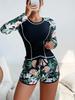 New Long Sleeve Surfing Wetsuit Digital Print Flat Angle Bikini Set Women's Swimming Costume Diving Suit