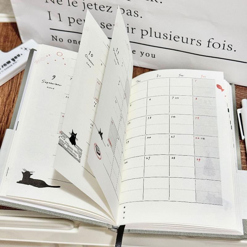 1Pcs Daily Weekly Plan Journal Cat A6 2026 Week Planner Notebook Personal Diary Calendar Time Management Goals Setting Schedule