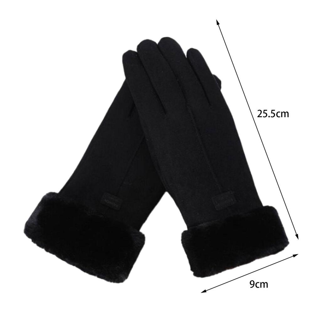 Women Winter Gloves Faux Suede Texting Full Finger Elastic Cuff Touchscreen Thermal