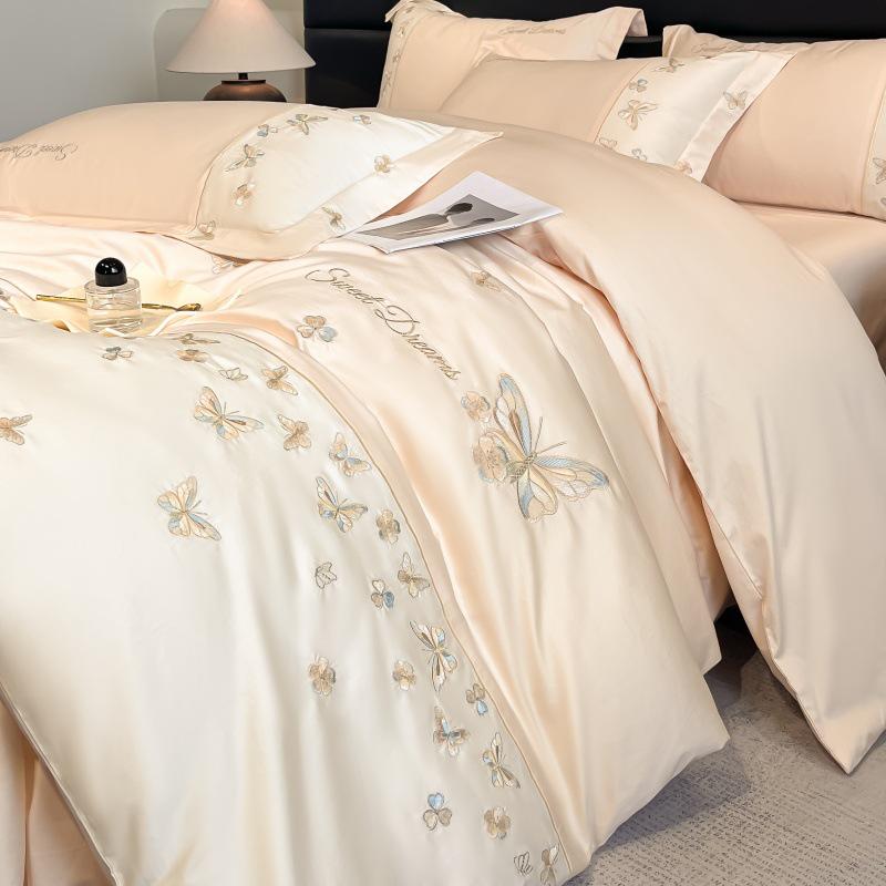 Exquisite Embroidered Cotton Luxury Bedding Set - Butterfly Design