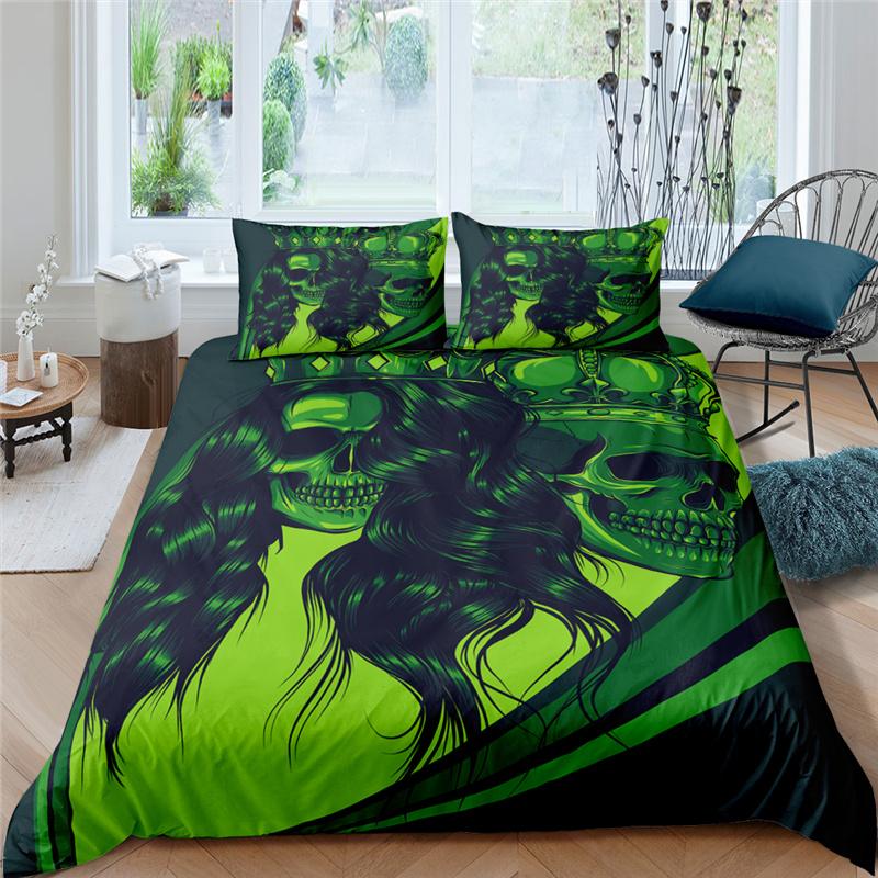 Dödskalle Påslakanset 3D-tryck Lyxigt Dödskalle King Queen Size Täckeöverdrag För Barn Pojkar Flickor Polyester Sängkläder Set Terror-tema