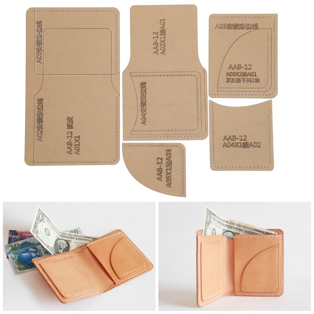 5Pcs Acrylic Template DIY HandMade Short Wallet Leather Pattern Mold Craft Tools