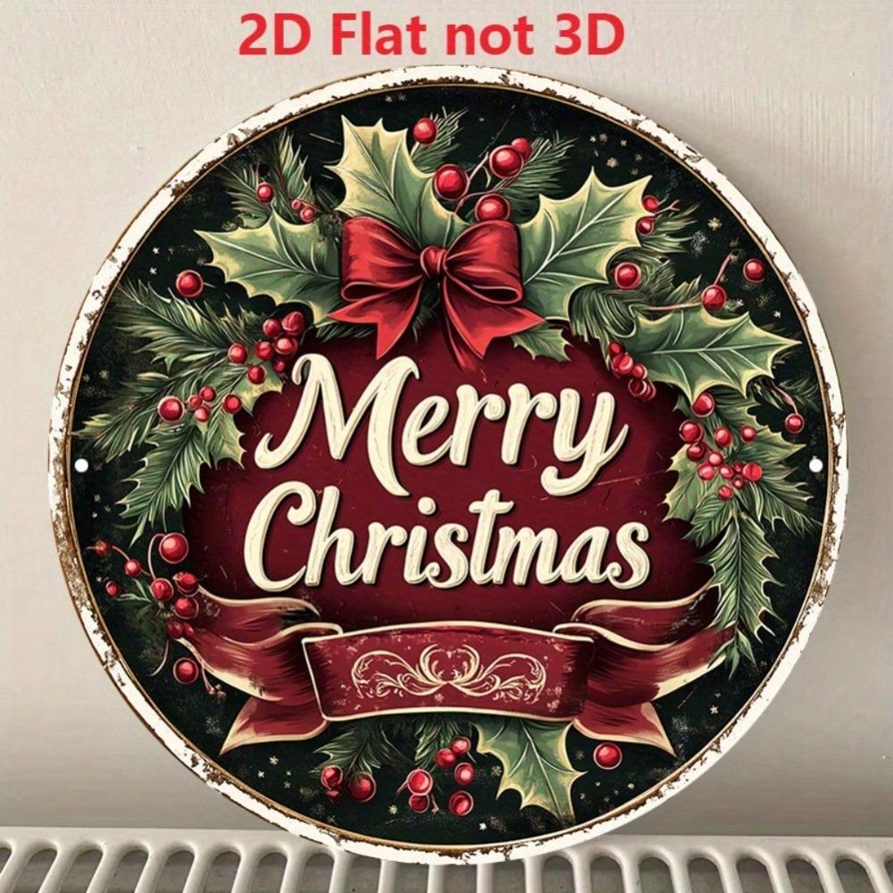 Vintage Merry Christmas Wreath Metal Tin Sign Wall Art Home Decor