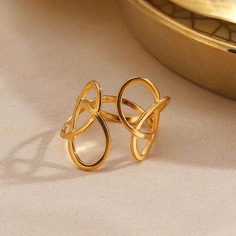 European & American Fashion Stainless Steel Geometric Open Ring - Hip Hop Style for Women