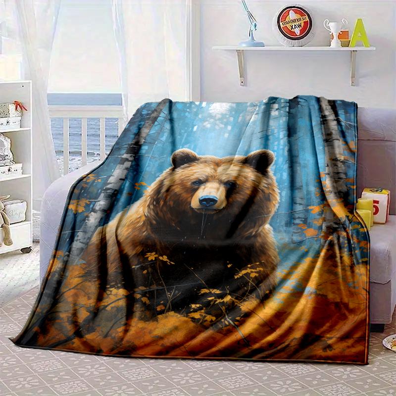 Autumnal Bear Family Scene Blanket Flannel Blanket Throw Blanket Sofa Cover Blanket Soft Premium Blanket Picnic Blanket Tv Blanket Gifts