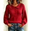 Women S Long Sleeve Pullover Ribbed Knit Top Round Neck Ruffled Trim Fall Winter