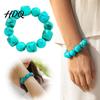 Retro Quadratische Runde Perlen Armreif Armband für Damen Herren, Blaue Simulationssteine Kratzfeste Acrylperlen Armbänder, Elastisches Dehnbares Klobiges Einzigartiges