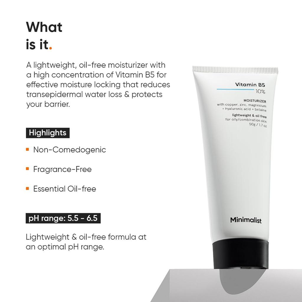 Minimalist Dehydrated Skin Moisturizer 10% Vitamin B5 Oil-Free Hydration Lightweight Gel For Oily Acne-Prone Skin Damaged Barrier Repair 50g