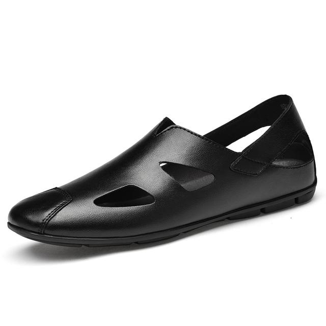 

Мужские сандалии из натуральной кожи, летняя мужская обувь, пляжные сандалии, мужские модные удобные уличные повседневные кроссовки, классические большие размеры 47 39 чёрный