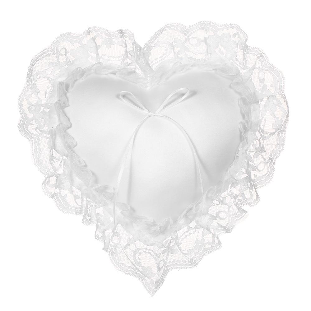 7 * 7 Inches White Lace Satin Heart Wedding Ring Bearer Pillow Wedding Ceremony Decoration Supplies