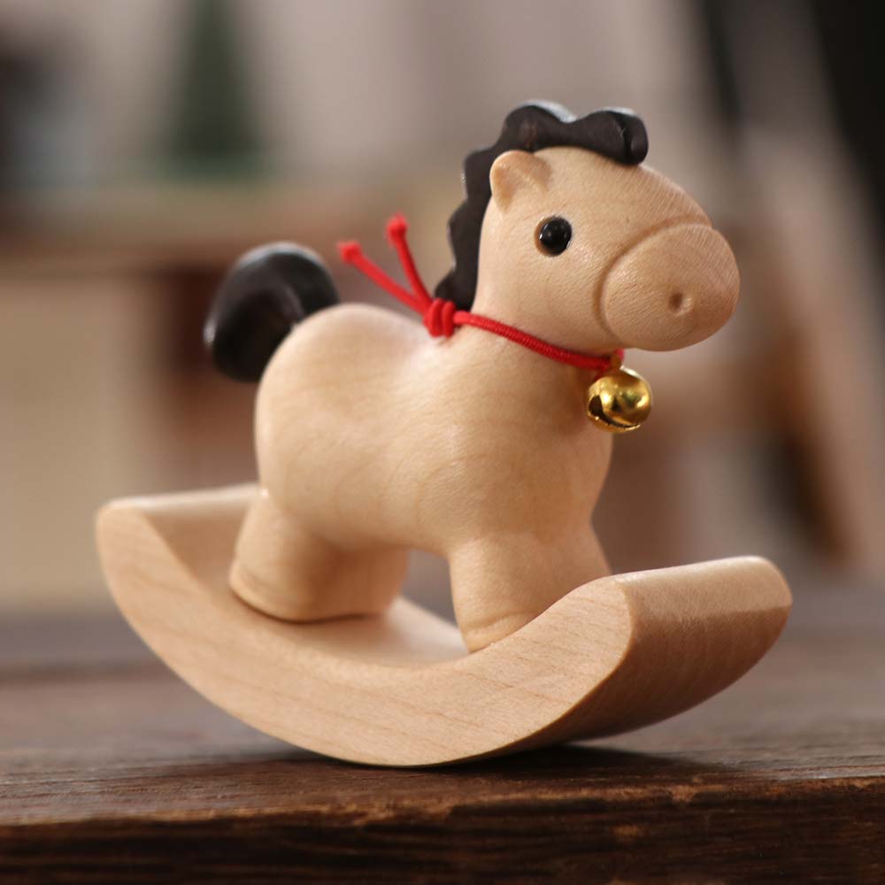 Wooden Material Wooden Rocking Horse Vintage Style Nordic Design Miniature Rocking Horse Miniature Size Carved Design