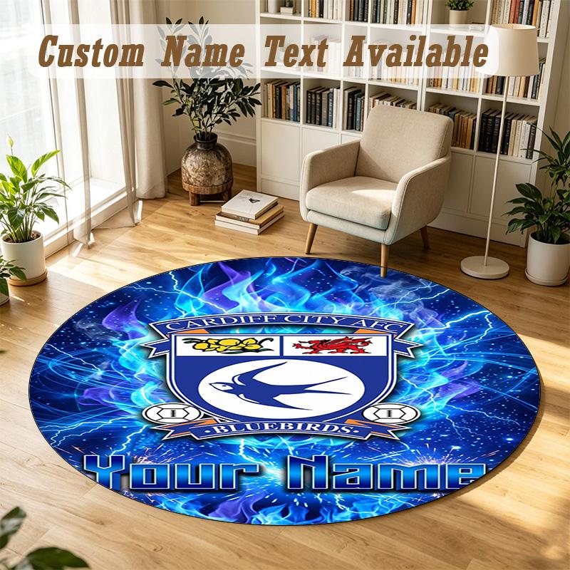 Round Rug Custom NameCardiff City Pattern Non Slip Carpet Home Floor Decor