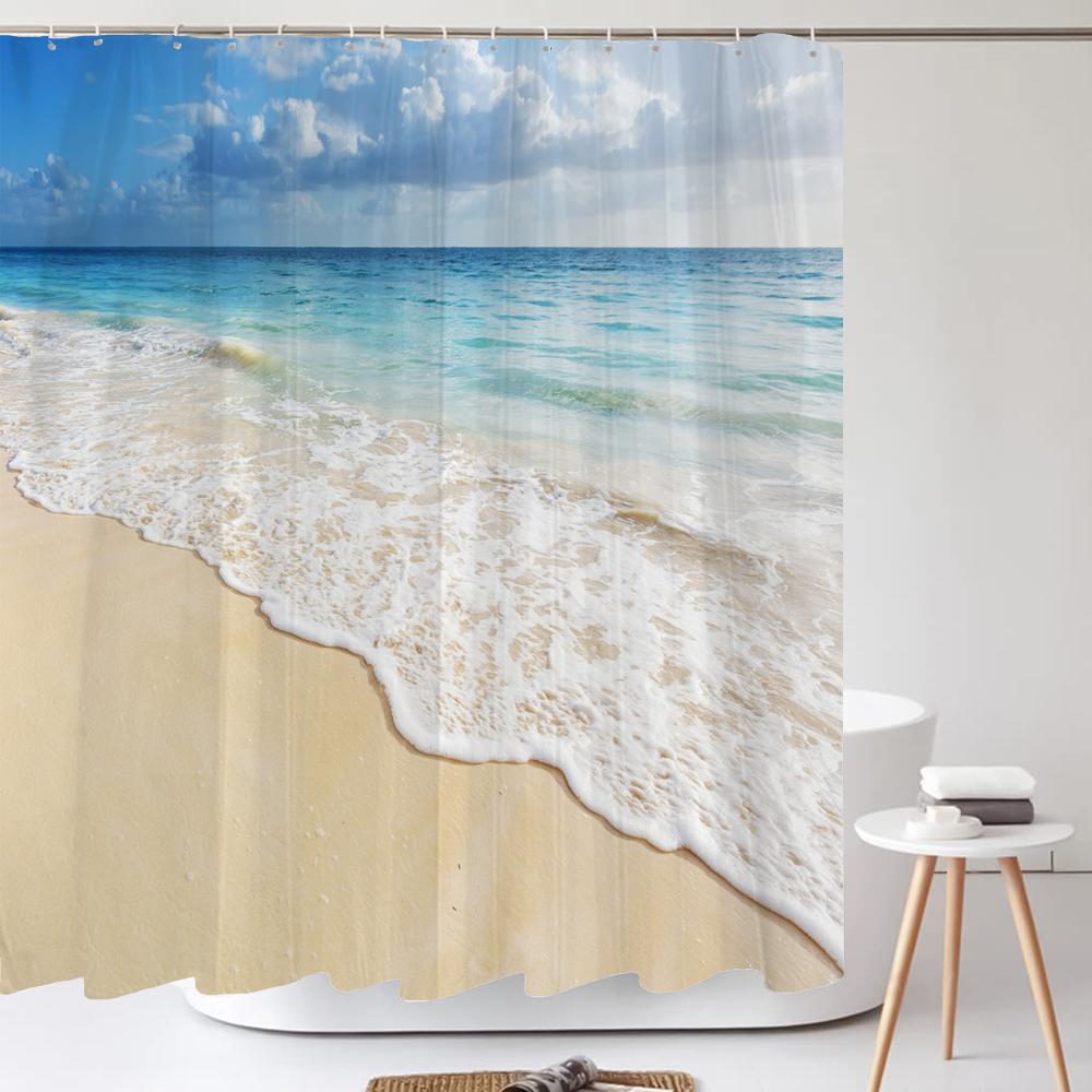 ocean beach shell Print bathroom waterproof shower curtain shower curtain modern polyster home decor bathroom curtain with hooks