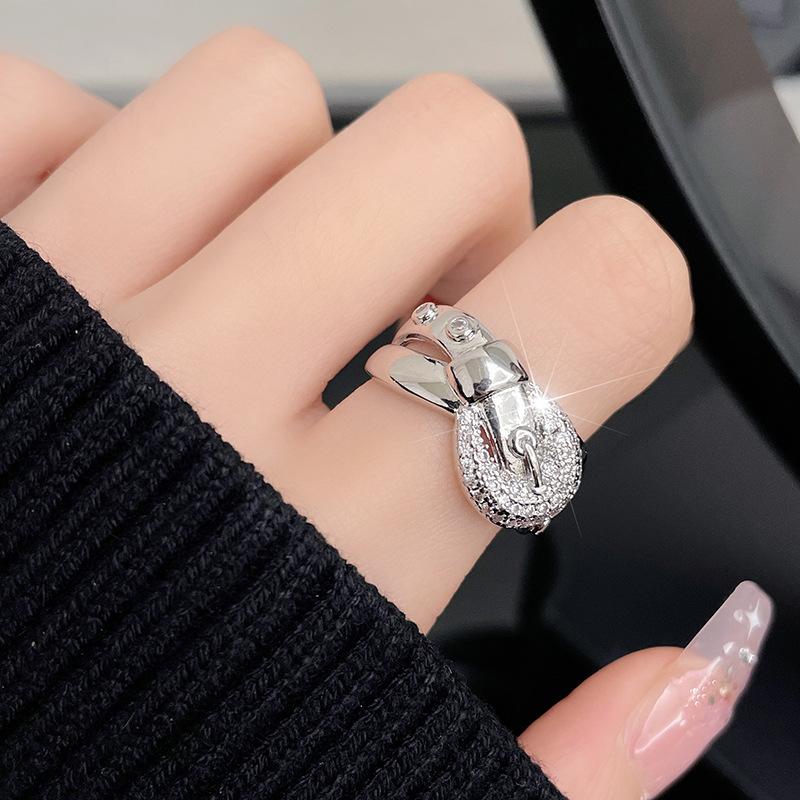 Full Of Diamonds, Zircon Belt, Nails Stacked, Open Ring, Niche Design, Cold Wind, High-End Ring