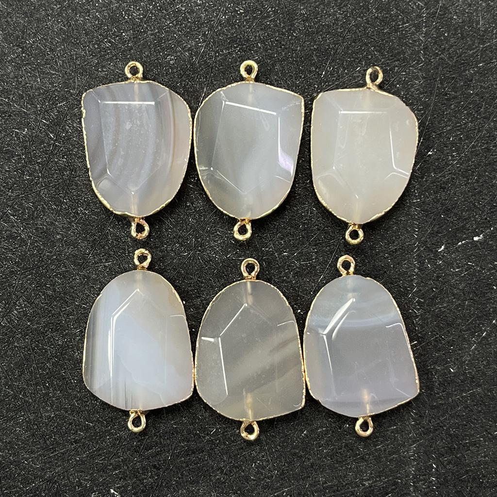 1Pc, Energy Natural Stone Gray Agate Connector with Golden Edge, Stylish Women Men Pendant Connector for Jewelry Making DIY Crafts Gift 27×37mm