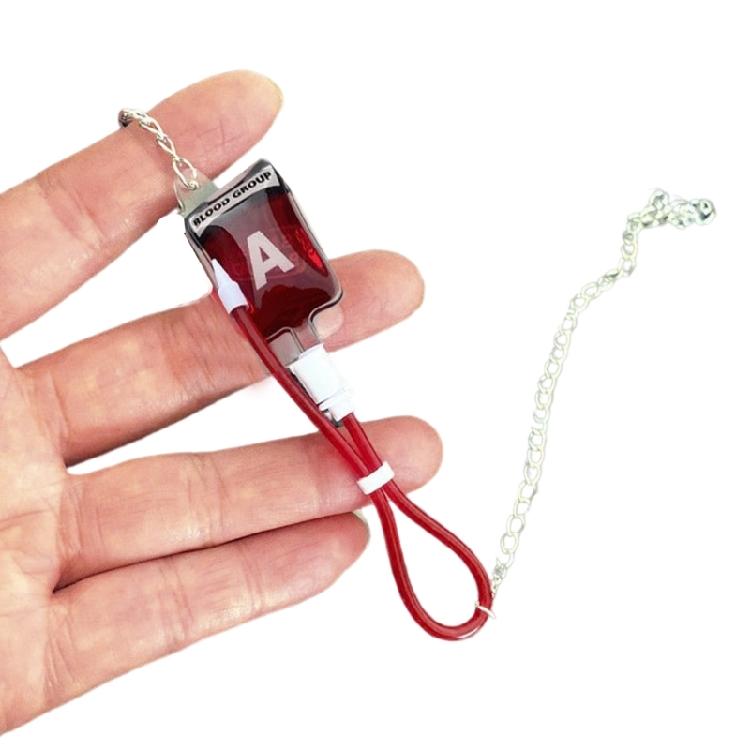 

Simulation Plasma Blood Bag Dangle Drop Earrings Blood Type Necklace for Women