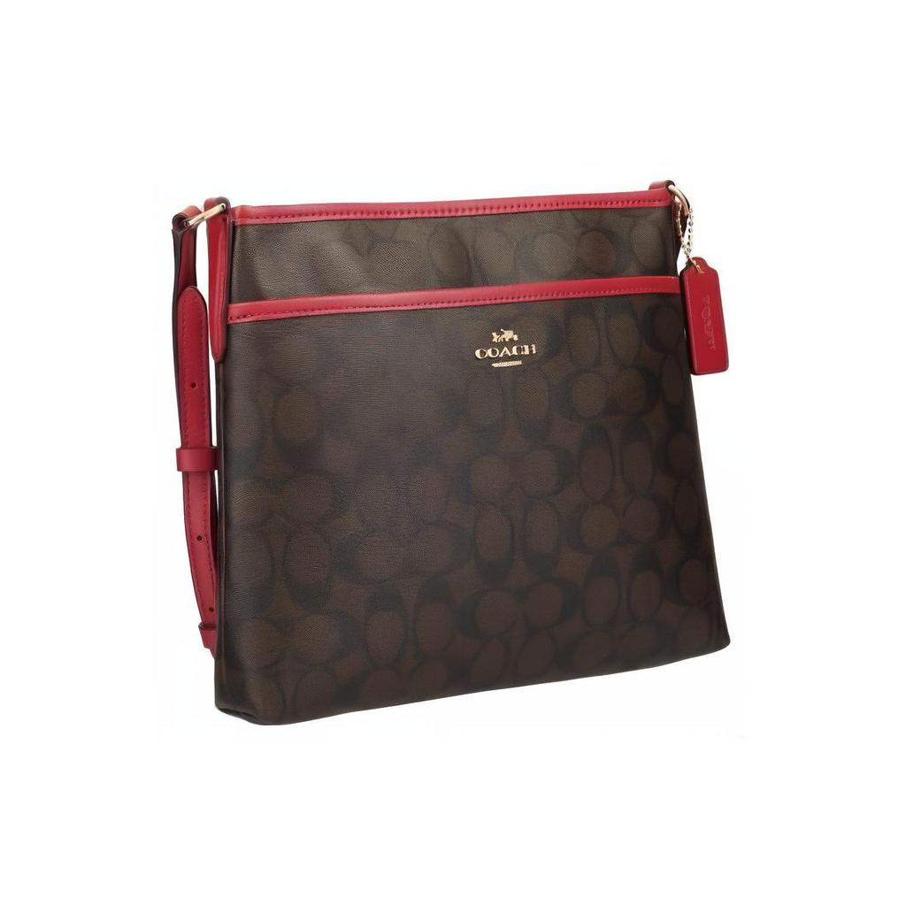 Coach File 26 Printed Zipper Classic Monogram Canvas With Leather Crossbody Bag Large Unisex Crossbody Bag Dark-Brown Red 29210-IMEL72