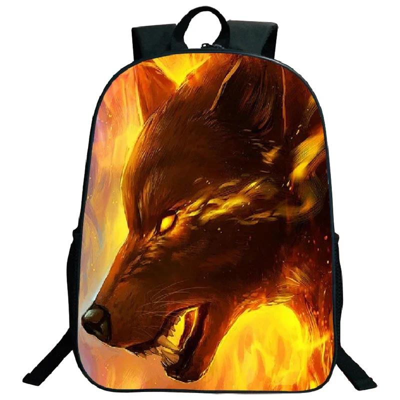 Ice Fire Wolf Backpack Schoolbag Primary School Students Backpack Angry Wolf Printed Bookbag Kids Back To School Mochila Gift