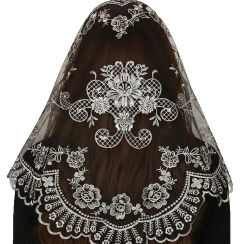 Элегантный цветочный головной платок с кружевной вышивкой для церковной молитвы и религиозных церемоний. Мягкий полиэстеровый религиозный платок. 1