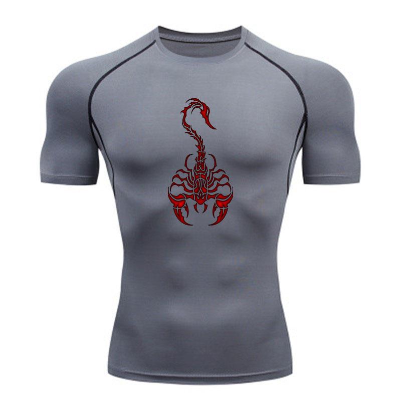 Men's Compression Fitness Sports T-Shirt, Red Tribal Scorpio