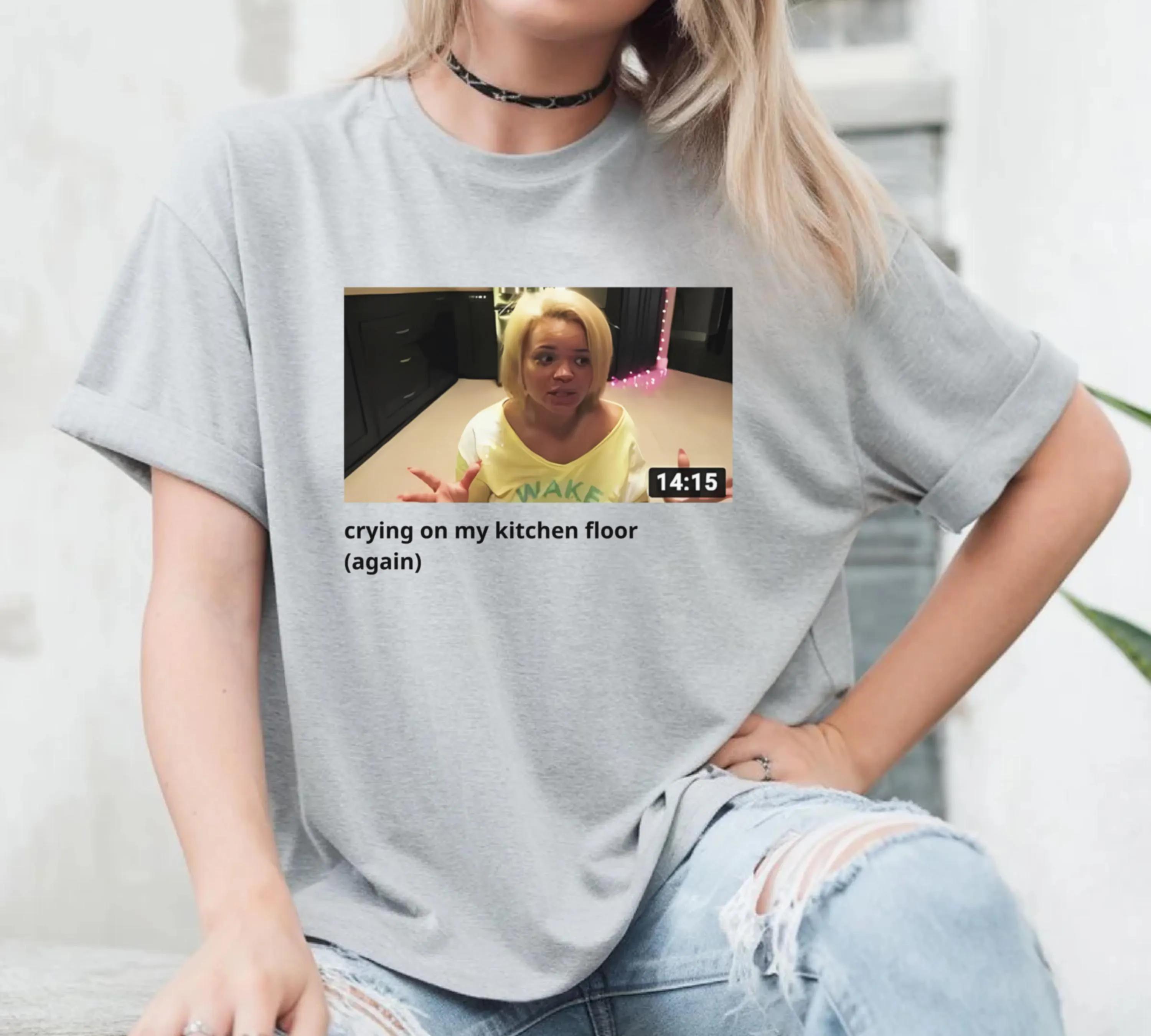 

Trisha Paytas Crying on The Kitchen Floor Tshirts Unisex and Women Summer Cotton Y2K Clothing Fashion Round Neck Short Sleeved Tee M