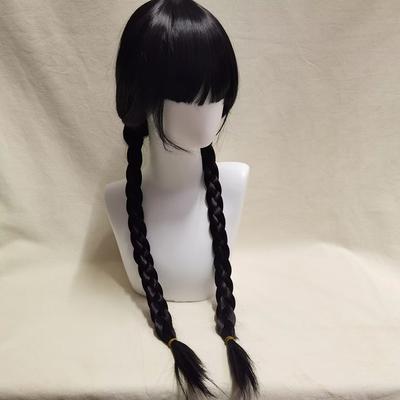 Anime Cosplay Wig Long Black Braids Hair Heat Resistant Synthetic Wigs with Bangs for Halloween Party
