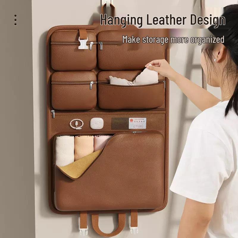 PU Leather 6-in-1 Hanging Travel Organizer for Clothes, Underwear, and Pants