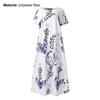 Women Elegant Dress Flower Leaf Print Short Sleeve Loose Leisure Dress for Outdoor