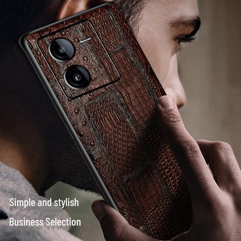 iQOO Z8 Leather Protective Case - Cowhide Grain Full Package for Safety & Style