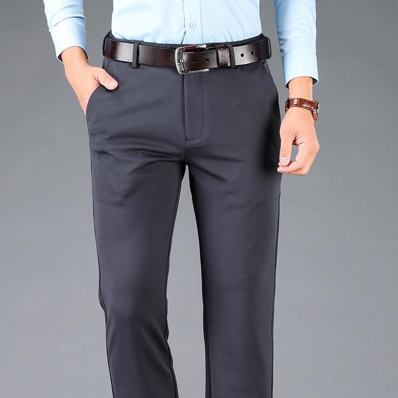 Men's Autumn/Winter Elastic Non-Iron Business Casual Thickened Trousers - Loose Straight Fit