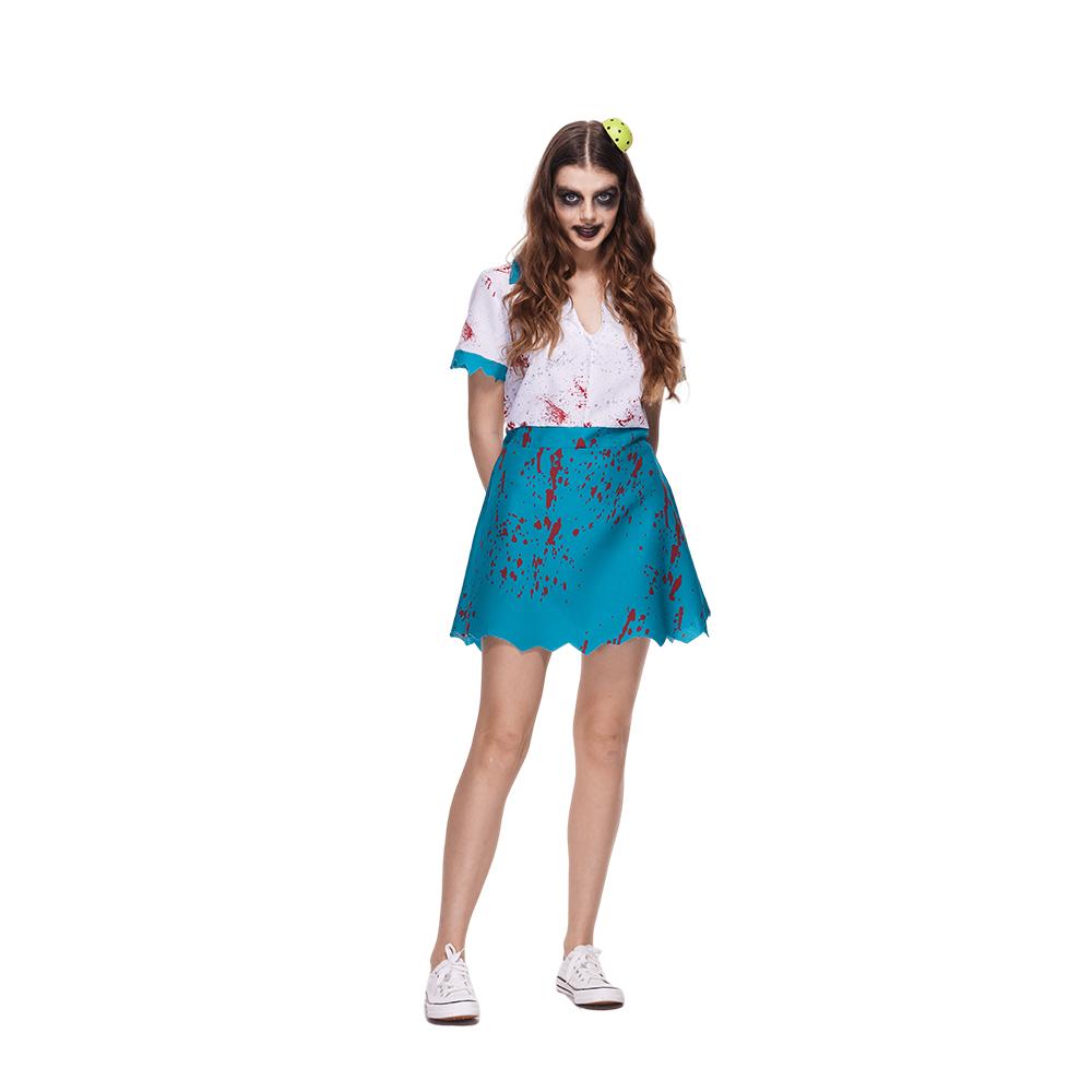 EraSpooky Adult Women Pickleball Costume Deadly Dink Zombie Player Dress with Half-Pickleball Hair Clip