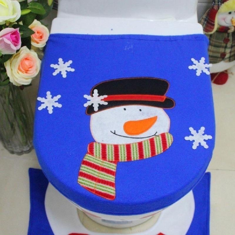 New 3PCS A Set Christmas Soft Toilet Cover Snowman Thickened Seat Lid Pad