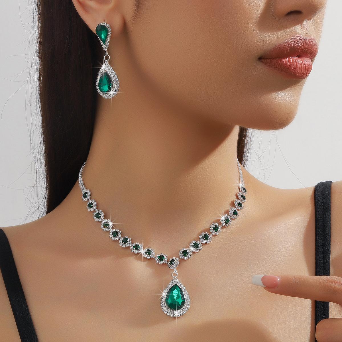 

2026 Necklace Earrings Bracelet Three-piece Full Diamond Flower Bridal Jewelry Set Dress Accessories Women 45CM