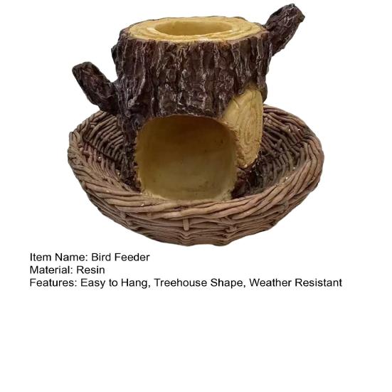 Hanging Hut Bird Feeder Resin Treehouse Shape Bird Feeder Weatherproof Outdoor Bird House with Birdseed Tray for Garden Patio Decor