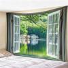 Window View Tapestry Wall Hanging, Scenic Nature Landscape Backdrop, Artificial Window Wall Decor for Bedroom Living Room